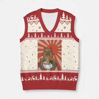 Kawaii Capybara Ramen V-Neck Knit Sweater Vest Cute Capy Meme Japanese Noodles Lover - Wonder Print Shop