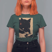 Kawaii Cat Eating Sushi T Shirt For Women Japanese Anime Manga Otaku Retro Vintage Graphic - Wonder Print Shop