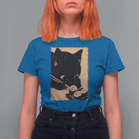 Kawaii Cat Eating Sushi T Shirt For Women Japanese Anime Manga Otaku Retro Vintage Graphic - Wonder Print Shop