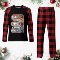 Eat Sleep Anime Gaming Repeat Plaid Pajama Set Kawaii Otaku Manga Ramen Lover - Wonder Print Shop