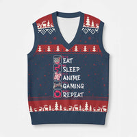 Eat Sleep Anime Gaming Repeat V-Neck Knit Sweater Vest Otaku Gamer Manga Lover Japanese Pop Culture - Wonder Print Shop