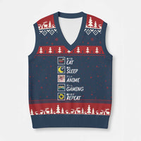 Eat Sleep Anime Gaming Repeat V-Neck Knit Sweater Vest Kawaii Otaku Gamer Manga Ramen Lover - Wonder Print Shop