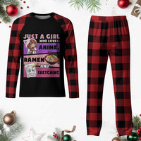 Just A Girl Who Loves Anime Ramen And Sketching Plaid Pajama Set Cute Japan Kawaii Otaku Manga Lover - Wonder Print Shop