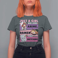 Just A Girl Who Loves Anime Ramen And Sketching T Shirt For Women Cute Japan Kawaii Otaku Manga Lover - Wonder Print Shop