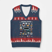 Shark Faces V-Neck Knit Sweater Vest Type Of Sharks Identification Marine Biology - Wonder Print Shop