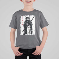 Japanese Samurai Cat T Shirt For Kid Retro Vintage Ukiyo-e Warrior Art Graphic - Wonder Print Shop