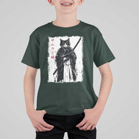 Japanese Samurai Cat T Shirt For Kid Retro Vintage Ukiyo-e Warrior Art Graphic - Wonder Print Shop