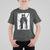 Japanese Samurai Cat T Shirt For Kid Retro Vintage Ukiyo-e Warrior Art Graphic - Wonder Print Shop