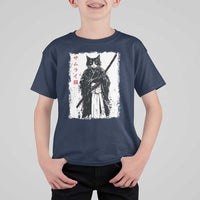 Japanese Samurai Cat T Shirt For Kid Retro Vintage Ukiyo-e Warrior Art Graphic - Wonder Print Shop