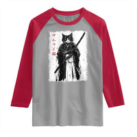Japanese Samurai Cat Raglan Shirt Retro Vintage Ukiyo-e Warrior Art Graphic