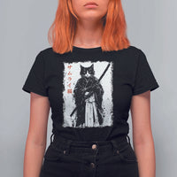Japanese Samurai Cat T Shirt For Women Retro Vintage Ukiyo-e Warrior Art Graphic - Wonder Print Shop