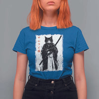 Japanese Samurai Cat T Shirt For Women Retro Vintage Ukiyo-e Warrior Art Graphic - Wonder Print Shop