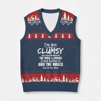 Funny Clumsy People Saying V-Neck Knit Sweater Vest The Floor Hates Me The Table And Chairs Are Bullies The Walls Get In My Way - Wonder Print Shop