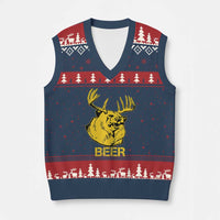 Funny Deer Hunting V-Neck Knit Sweater Vest Bear Plus Deer Equals Beer USA Hunter - Wonder Print Shop