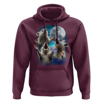 Funny Opossum Meme Hoodie Three Possum Screaming Under The Moon Weird Cursed Meme