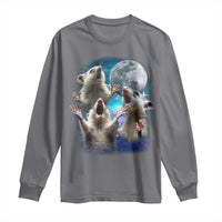 Funny Opossum Meme Long Sleeve Shirt Three Possum Screaming Under The Moon Weird Cursed Meme