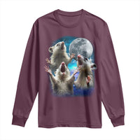 Funny Opossum Meme Long Sleeve Shirt Three Possum Screaming Under The Moon Weird Cursed Meme