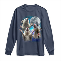 Funny Opossum Meme Long Sleeve Shirt Three Possum Screaming Under The Moon Weird Cursed Meme