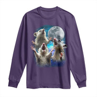 Funny Opossum Meme Long Sleeve Shirt Three Possum Screaming Under The Moon Weird Cursed Meme