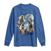 Funny Opossum Meme Long Sleeve Shirt Three Possum Screaming Under The Moon Weird Cursed Meme