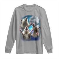 Funny Opossum Meme Long Sleeve Shirt Three Possum Screaming Under The Moon Weird Cursed Meme