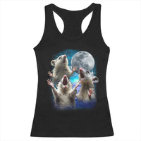 Funny Opossum Meme Racerback Tank Top Three Possum Screaming Under The Moon Weird Cursed Meme
