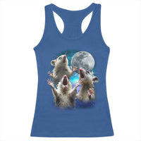 Funny Opossum Meme Racerback Tank Top Three Possum Screaming Under The Moon Weird Cursed Meme