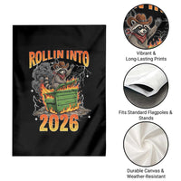 Dumpster Fire Raccoon Meme for Surviving 2025 Garden Flag Rollin Into 2026 Trash Panda Energy - Wonder Print Shop