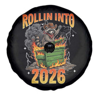 Dumpster Fire Raccoon Meme for Surviving 2025 Spare Tire Cover Rollin Into 2026 Trash Panda Energy - Wonder Print Shop