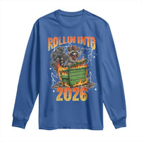 Dumpster Fire Raccoon Meme for Surviving 2025 Long Sleeve Shirt Rollin Into 2026 Trash Panda Energy - Wonder Print Shop