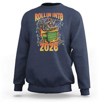 Dumpster Fire Raccoon Meme for Surviving 2025 Sweatshirt Rollin Into 2026 Trash Panda Energy - Wonder Print Shop