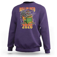 Dumpster Fire Raccoon Meme for Surviving 2025 Sweatshirt Rollin Into 2026 Trash Panda Energy - Wonder Print Shop