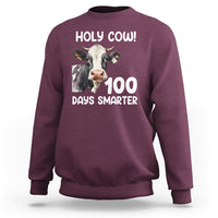 Holy Cow 100 Days of School Sweatshirt 100 Days Smarter Funny Moo Dairy Cattle - Wonder Print Shop
