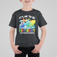 Kids autism awareness T-shirt, black, front graphic whale with “It’s OK to be Different”
