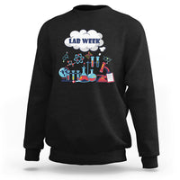 Black lab-themed sweatshirt with 'LAB WEEK' science beaker graphic