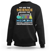 Black medical lab tech sweatshirt with colorful science and medicine graphic