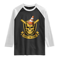 Funny Hoist The Cone Skull Raglan Shirt IYKYK Meme Gritty Victory Celebration Sports Fan