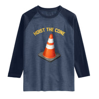 Vintage Hoist The Cone Victory Graphic Raglan Shirt Funny Baseball Fan Pride Celebration IYKYK Meme