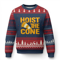 Vintage Hoist The Cone Distressed Graphic Ugly Christmas Sweater Funny Sports Meme Baseball Fan Victory Celebration