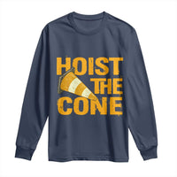 Vintage Hoist The Cone Distressed Graphic Long Sleeve Shirt Funny Sports Meme Baseball Fan Victory Celebration