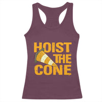 Vintage Hoist The Cone Distressed Graphic Racerback Tank Top Funny Sports Meme Baseball Fan Victory Celebration