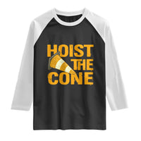 Vintage Hoist The Cone Distressed Graphic Raglan Shirt Funny Sports Meme Baseball Fan Victory Celebration