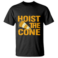 Vintage Hoist The Cone Distressed Graphic T Shirt Funny Sports Meme Baseball Fan Victory Celebration