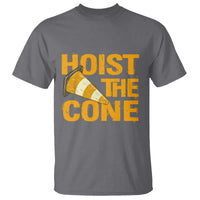 Vintage Hoist The Cone Distressed Graphic T Shirt Funny Sports Meme Baseball Fan Victory Celebration