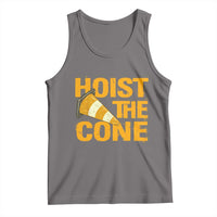Vintage Hoist The Cone Distressed Graphic Tank Top Funny Sports Meme Baseball Fan Victory Celebration