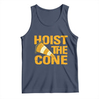 Vintage Hoist The Cone Distressed Graphic Tank Top Funny Sports Meme Baseball Fan Victory Celebration