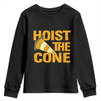 Vintage Hoist The Cone Distressed Graphic Youth Sweatshirt Funny Sports Meme Baseball Fan Victory Celebration