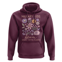 Military Kids Bloom Where They are Planted Hoodie Purple Up Month of the Military Child Floral Empowerment