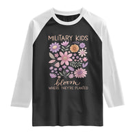Military Kids Bloom Where They are Planted Raglan Shirt Purple Up Month of the Military Child Floral Empowerment