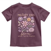 Military Kids Bloom Where They are Planted Toddler T Shirt Purple Up Month of the Military Child Floral Empowerment